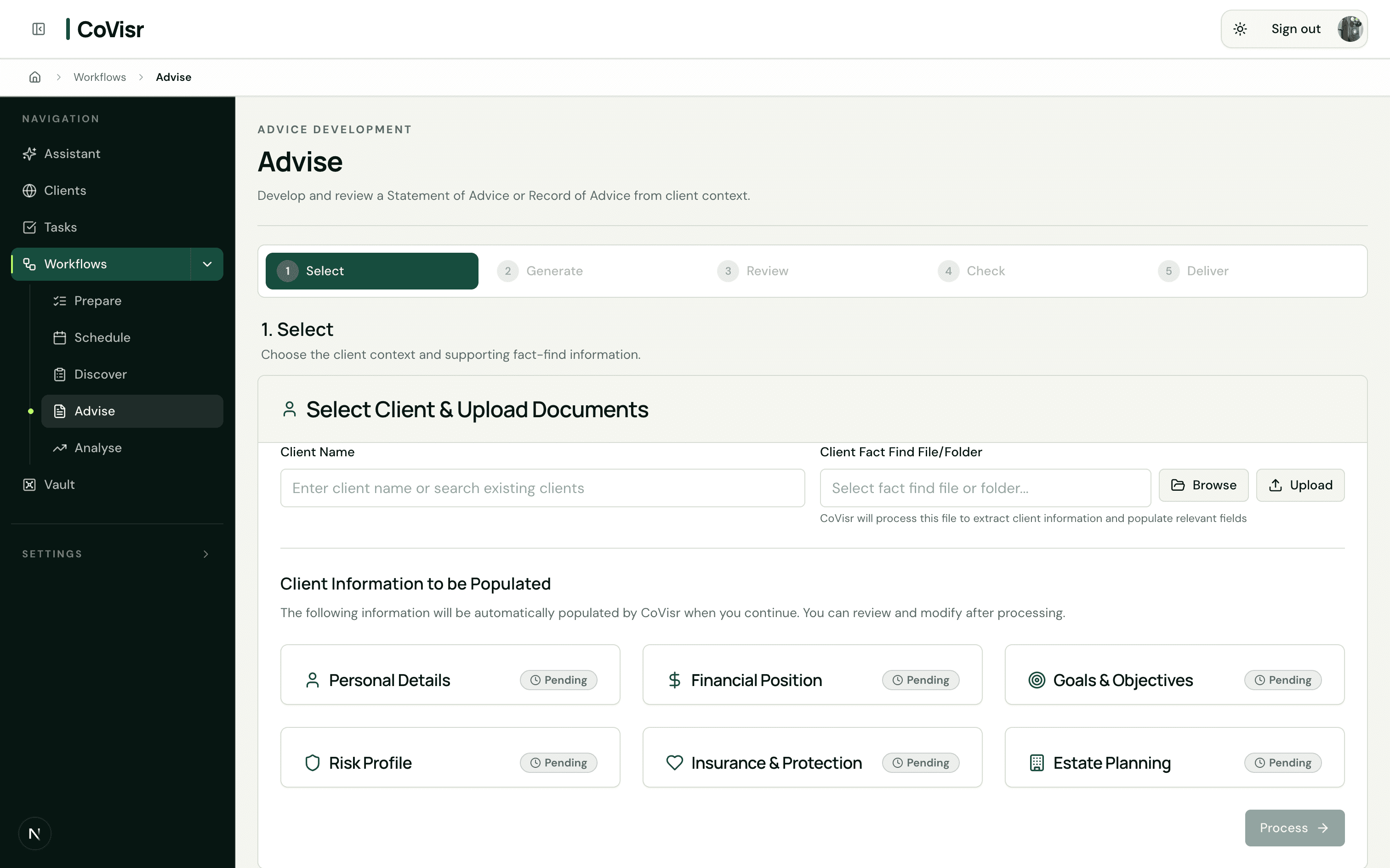 CoVisr Advice workflow screen